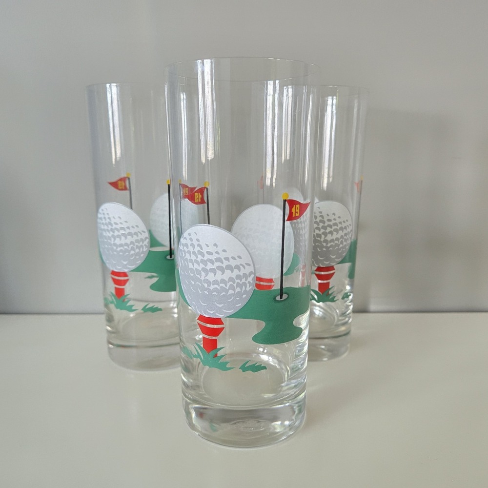 Vintage 19th Hole Golf  16 oz. Tall Glasses‎ Set of 3  6.75" Tall